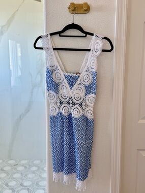 Theodora Blue & White Sleeveless Dress from Positano NWT Small